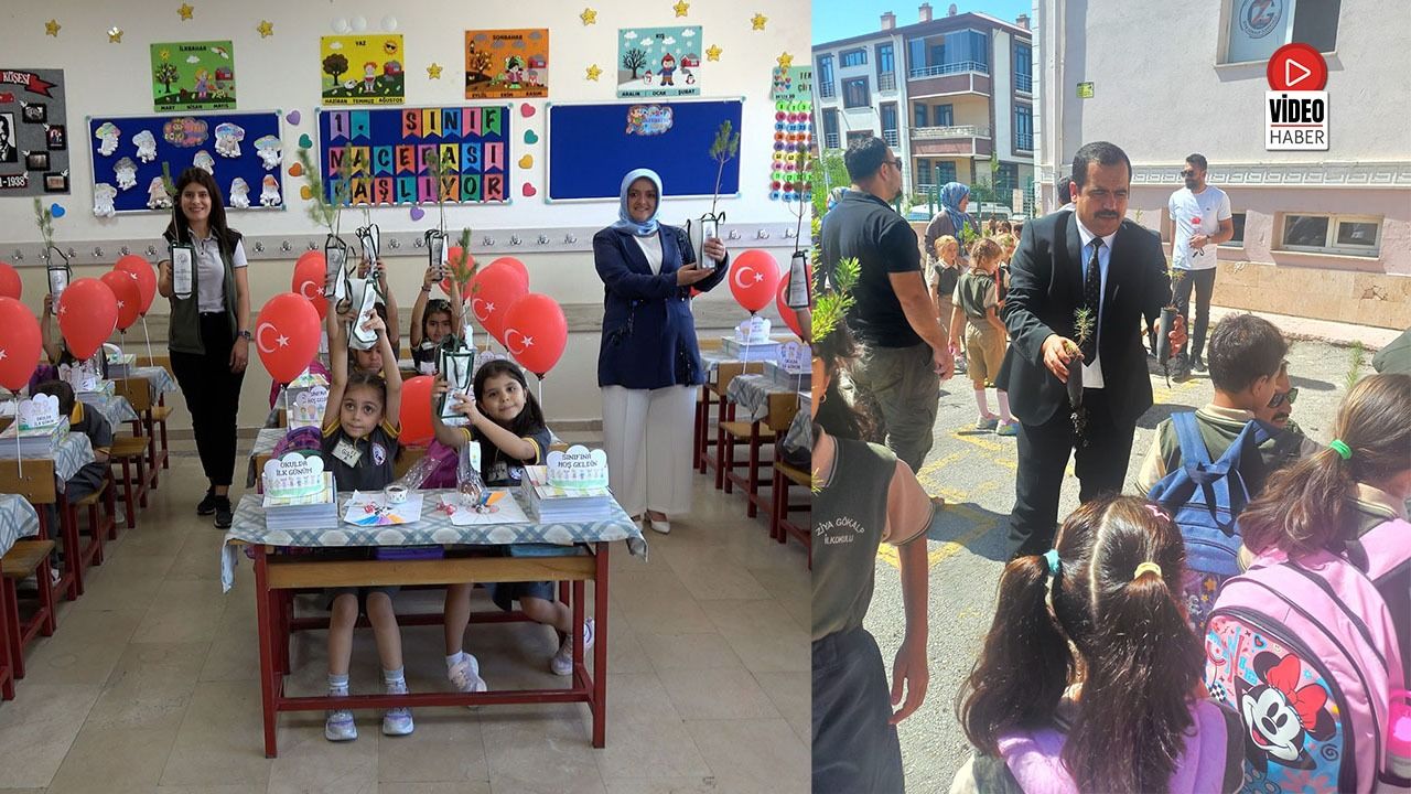 Okulun İlk Gününde Öğrencilere Fidan Dağıtıldı