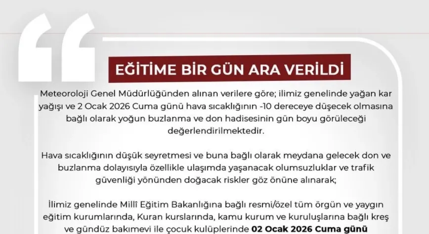 Erzincan’da Eğitime Kar Nedeniyle 1 Gün Ara Verildi