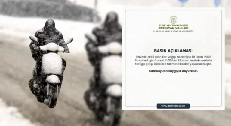 Erzincan’da Yoğun Kar Yağışı Nedeniyle Motosikletlere Trafik Yasağı
