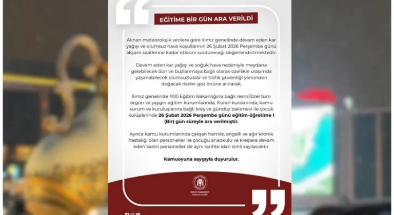 Erzincan’da Kar Nedeniyle Eğitime 1 Gün Ara Verildi