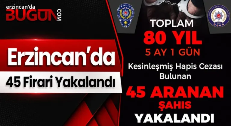 Erzincan’da Aranan Şahıslara Operasyon: 45 Kişi Yakalandı