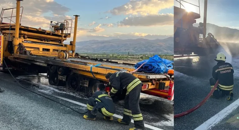 Erzincan’da Seyir Halindeki TIR’ın Lastikleri Alev Aldı